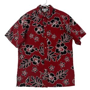 Vintage Malihini Shirt Mens Medium Red Floral Hawaiian SS Button Up Aloha